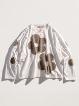 imakokoni original autumn loose white T-shirt women's artistic versatile plush flower casual long sleeved top