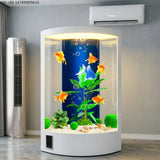 All-in-One AquariumSector-Shaped Vertical Goldfish Tank With Rear Filtration System-Medium Large Fish Aquarium For Living RoomsF