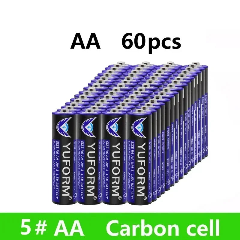 60PCS NEW 1.5V AA Disposable Carbon Battery for Led Light Toy Mp3 Camera Flash Razor CD Player Wireless Mouse Keyboard