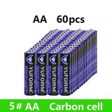 60PCS NEW 1.5V AA Disposable Carbon Battery for Led Light Toy Mp3 Camera Flash Razor CD Player Wireless Mouse Keyboard