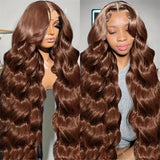 Chocolate Brown Body Wave Lace Front Wig Human Hair 220 Density Frontal Lace Wigs 30 Inch 13x6 HD Transparent Lace Human Wigs
