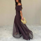 European and American Women's Clothing Tube Top Mesh Stitching Slim Temperament Dress Perspective 2025 Autumn New Models