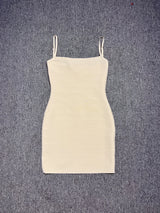 4Colors Women Summer Bandage Dress Spaghetti Strap Slash Neck Stripe Bodycon Mini Short Dress High Street Evening Club Party