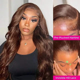 Chocolate Brown Body Wave Lace Front Wig Human Hair 220 Density Frontal Lace Wigs 30 Inch 13x6 HD Transparent Lace Human Wigs