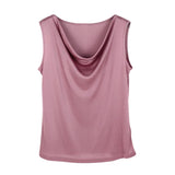 100% Silk Womens Silk T-shirt Comfortable Sleeveless Casual T-shirt Pure Silk T-shirt Cowl Collar T-Shirt