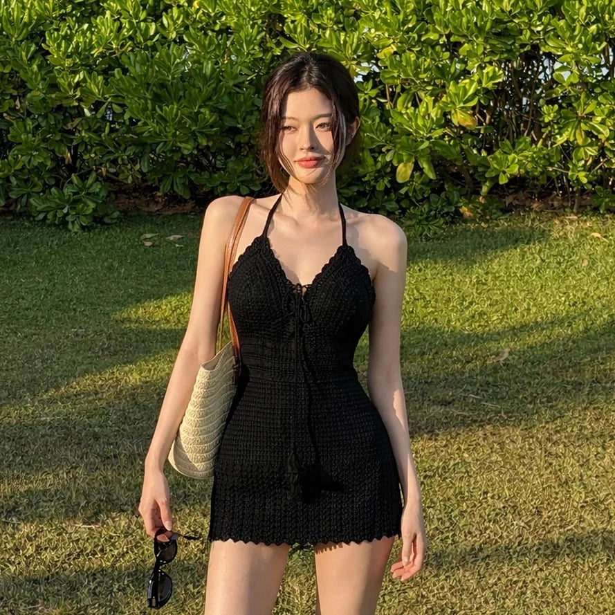 2026 New Sexy Hollow out Lace Bikini Women's Waist Slimming Vacation Swimsuit V-Neckline Strapless Two-Piece Swimwear