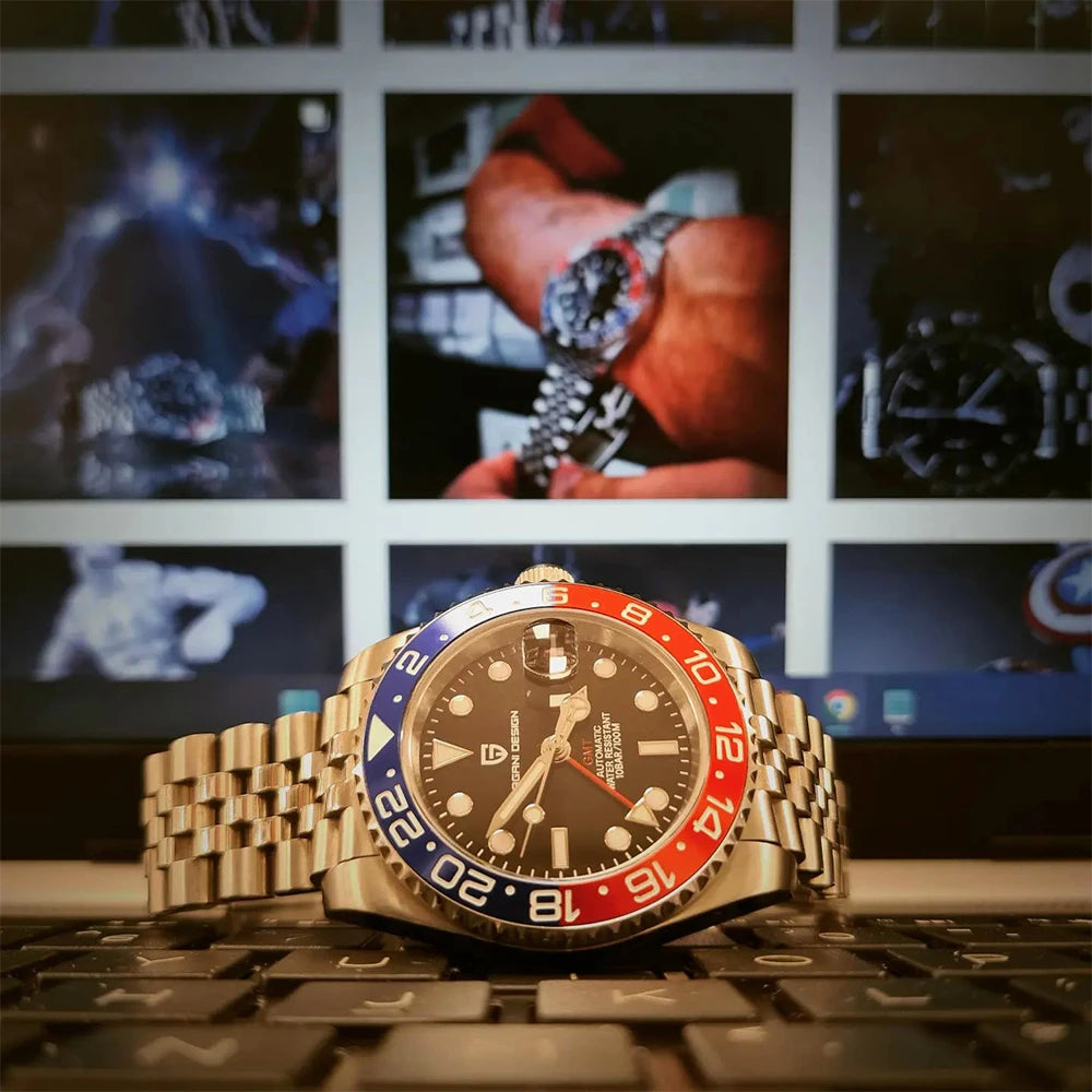 PAGANI DESIGN PD-1662 Luxury GMT Men Mechanical Wristwatch Sapphire Glass Stainless Steel 100M Waterproof Automatic Watches