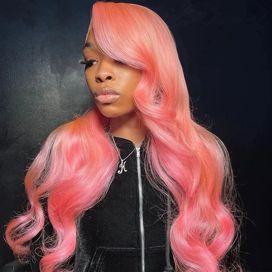 30 Inch Body Wave Pink 13x6 Hd Lace Frontal Human Hair Wig Light Pink