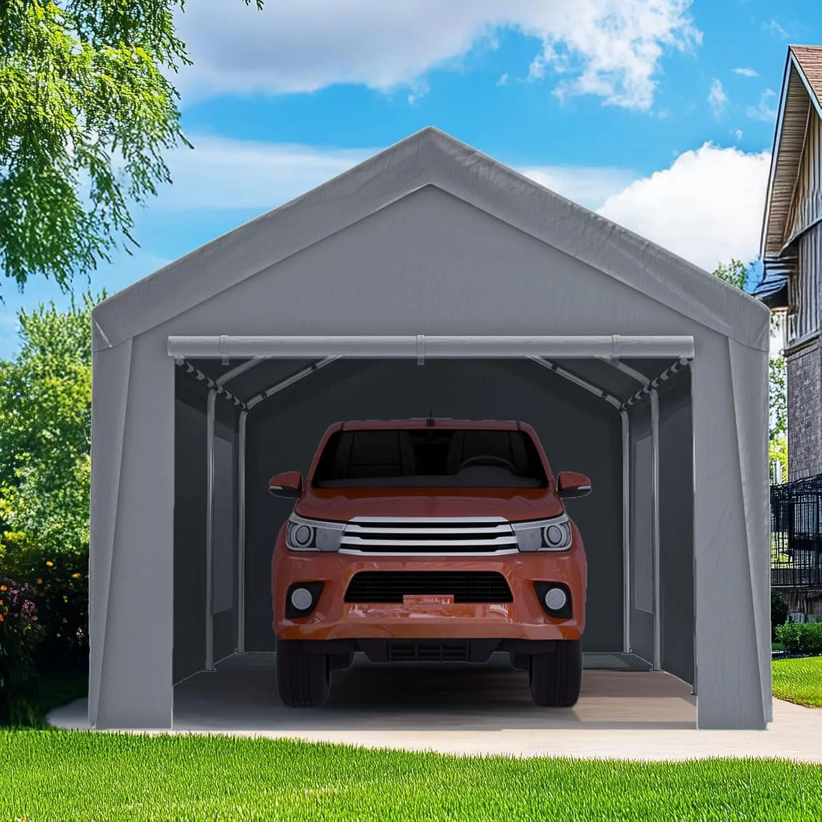 10x20 Heavy Duty Carport Galvanized Outdoor Canopy Tent with Roll-up Windows & Sidewalls Weatherproof Car Boat Shelter, Custom