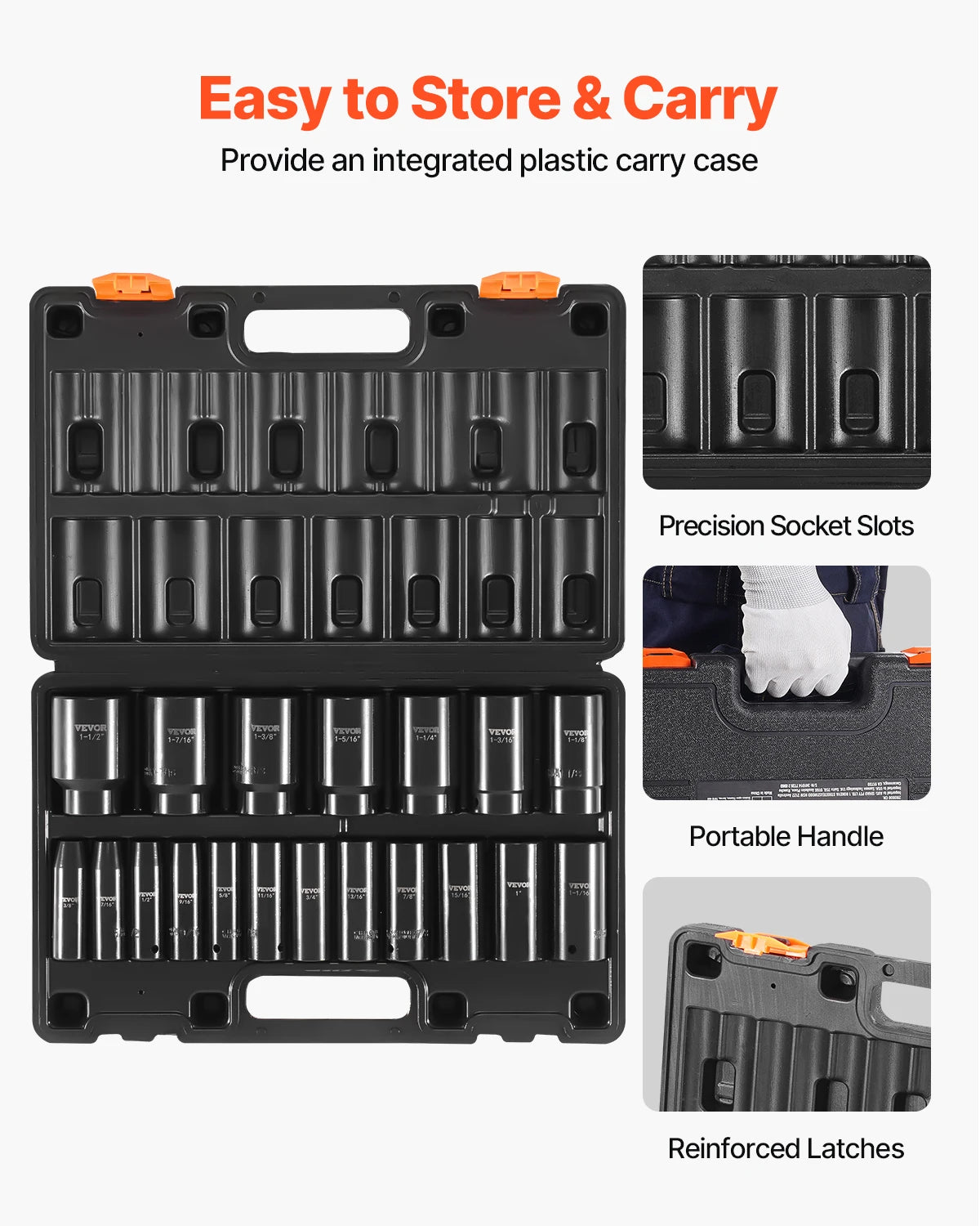 SucceBuy 19 Impact Socket Set 1/2" Impact Sockets Deep Socket 6-Point Sockets 1/2 Inches Drive Socket Impact 3/8 inch 1-1/2 inch