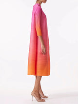 YUDX Miyake Elegant Gradient Pleated Dress Turtleneck Full Sleeves Pink Orange Fashion Mid-Calf Dresses For Women 2025 New