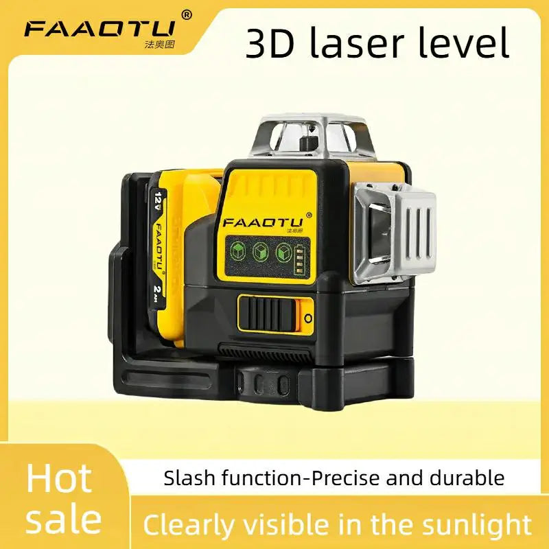 FAAOTU 089LG Professional 3-Sided 12-Line 360° Laser Level 12V DW Battery Compatible Green Laser Tool for Outdoor Use