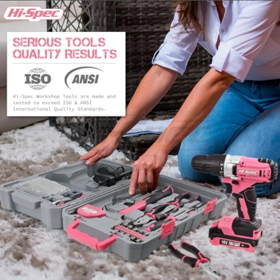 Cordless Drill Tool Set: Pink Power Drill for Women used for DIY Building and Fixing Tasks Easy to use All In One Set i
