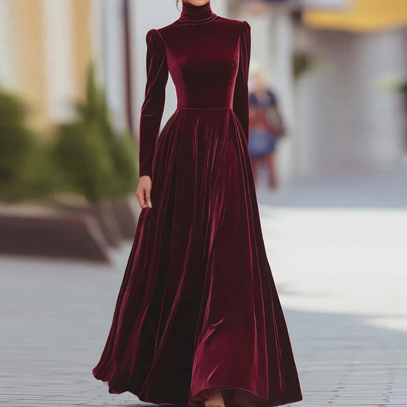 O Neck Solid Patchwork Chic Maxi Dress, Spring Autumn Women Casual Long Sleeve Party Dress, 2025 New Holiday Simple Ladies Dress