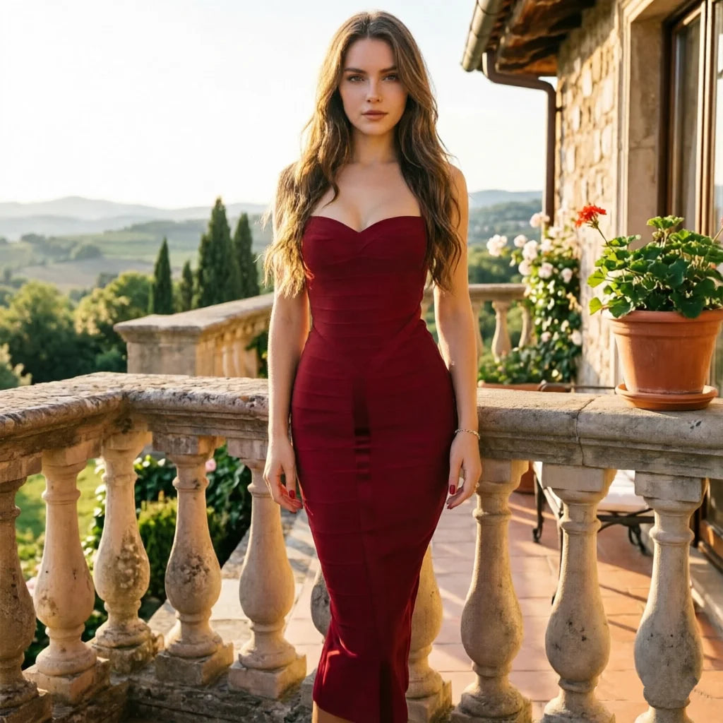BEAUKEY New Trendy Halter Bustier Sexy Bandage Evening Dress Slim Y Split Party Dress Bodycon Long Dress Women Luxury Vestidos