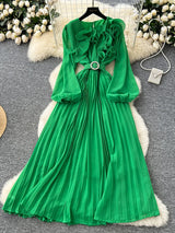 2026 Spring Autumn Fashion Elegant Dress for Women New French Mushroom Edge Crimping Loose Chiffon Long Sleeve Long Dress C141