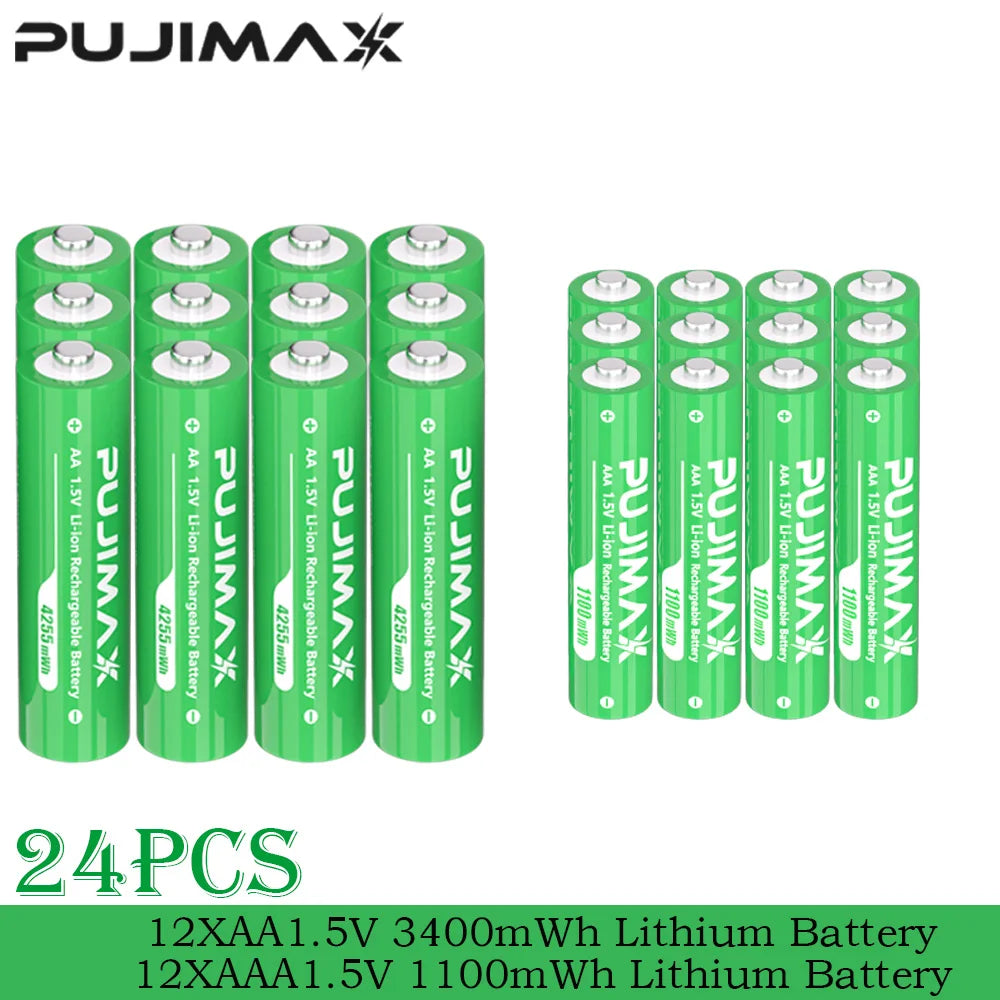 PUJIMAX Smart AA/AAA Lithium Battery Charger Charging 4 AA+4 AAA Rechargeable Li-ion Batteries With High Capacity Battery SET