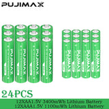 PUJIMAX Smart AA/AAA Lithium Battery Charger Charging 4 AA+4 AAA Rechargeable Li-ion Batteries With High Capacity Battery SET