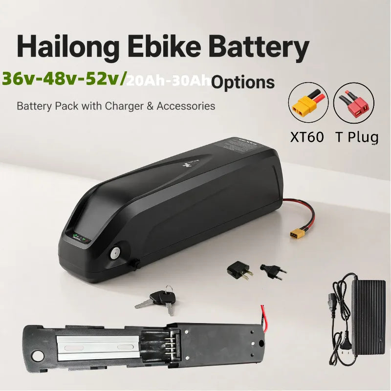 Hailong Downtube Lithium Battery 36/48/52V, 12-30Ah Capacity for Bafang BBS02 BBS03 BBSHD E-Bike Motors