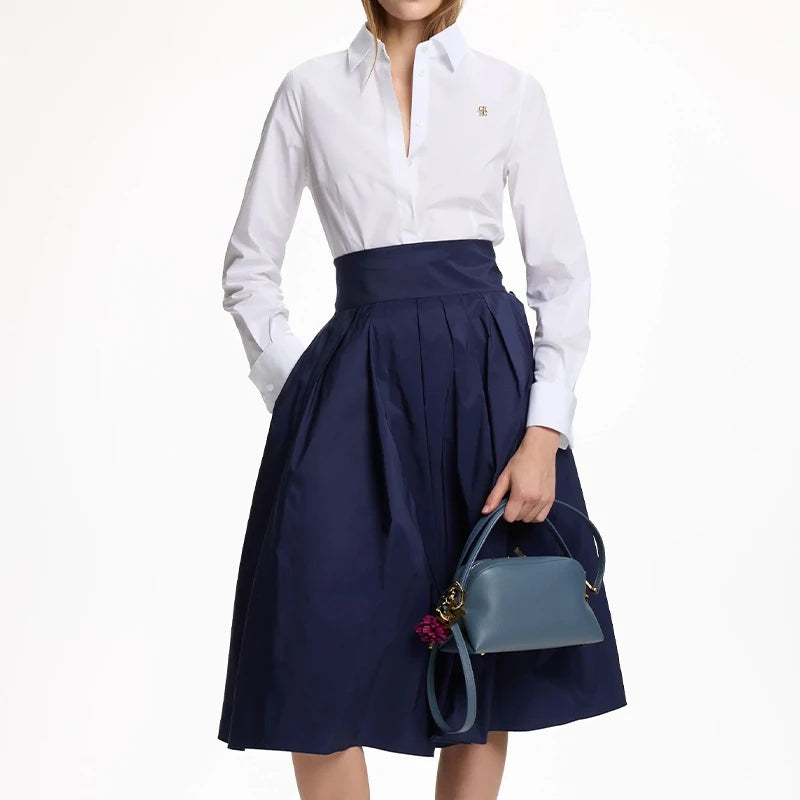 New Women White Button Down Shirt CH Emblem Long Sleeve Blouse Office Work Formal Breathable Lightweight Top