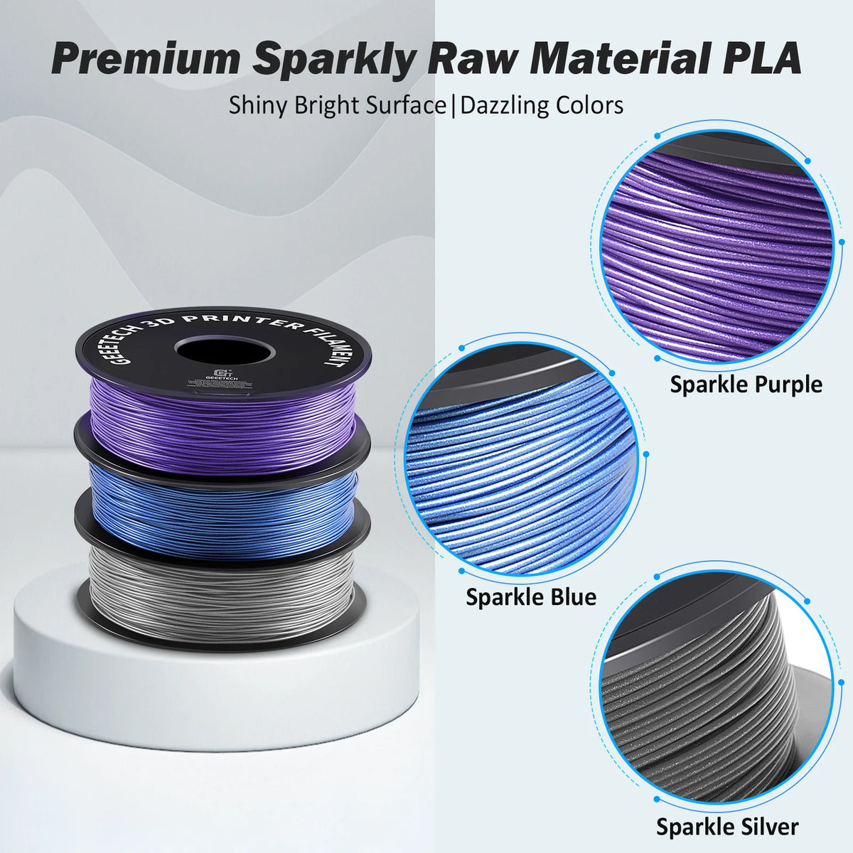 Geeetech Sparkly PLA Filament 1kg 1.75mm 3D Printer Plastic Material, Accuracy 0.03mm, multiple colour, Fit Most FDM Printer