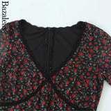 2025 Elegant lace Dress for summer V neckline Women short sleeve Party Dress midi rose Flora print holiday party dresses