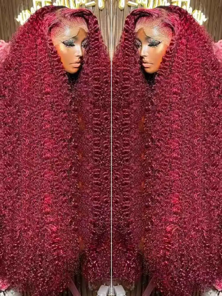 99J Burgundy 250 Density 13x4 HD Lace Front Wigs Human Hair Red Wine 30