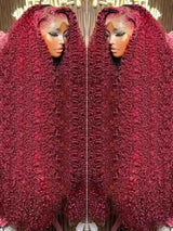 99J Burgundy 250 Density 13x4 HD Lace Front Wigs Human Hair Red Wine 30