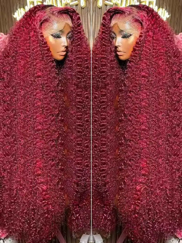 99J Burgundy 250 Density 13x4 HD Lace Front Wigs Human Hair Red Wine 30