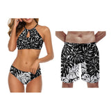 Summer Custom Wholesale Polynesian Couple Swimsuit Sets Collar-Necked Tie-On Design Women'S Beach Bikinis Men'S Beach Shorts