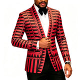 Men Black White Geometric Print Blazer Shawl Lapel Slim Fit Jacket Formal Wedding Groom Tuxedo For Party Prom