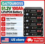 DATOUBOSS 48V 100Ah LiFePO4 Lithium Battery, 5.12kWh 3U Server Rack Battery Built-in 100A BMS, 15,000+ Deep Cycles, Bluetooth & App Monitoring, RS232/RS485/CAN, for Home, RV & Off-Grid Backup