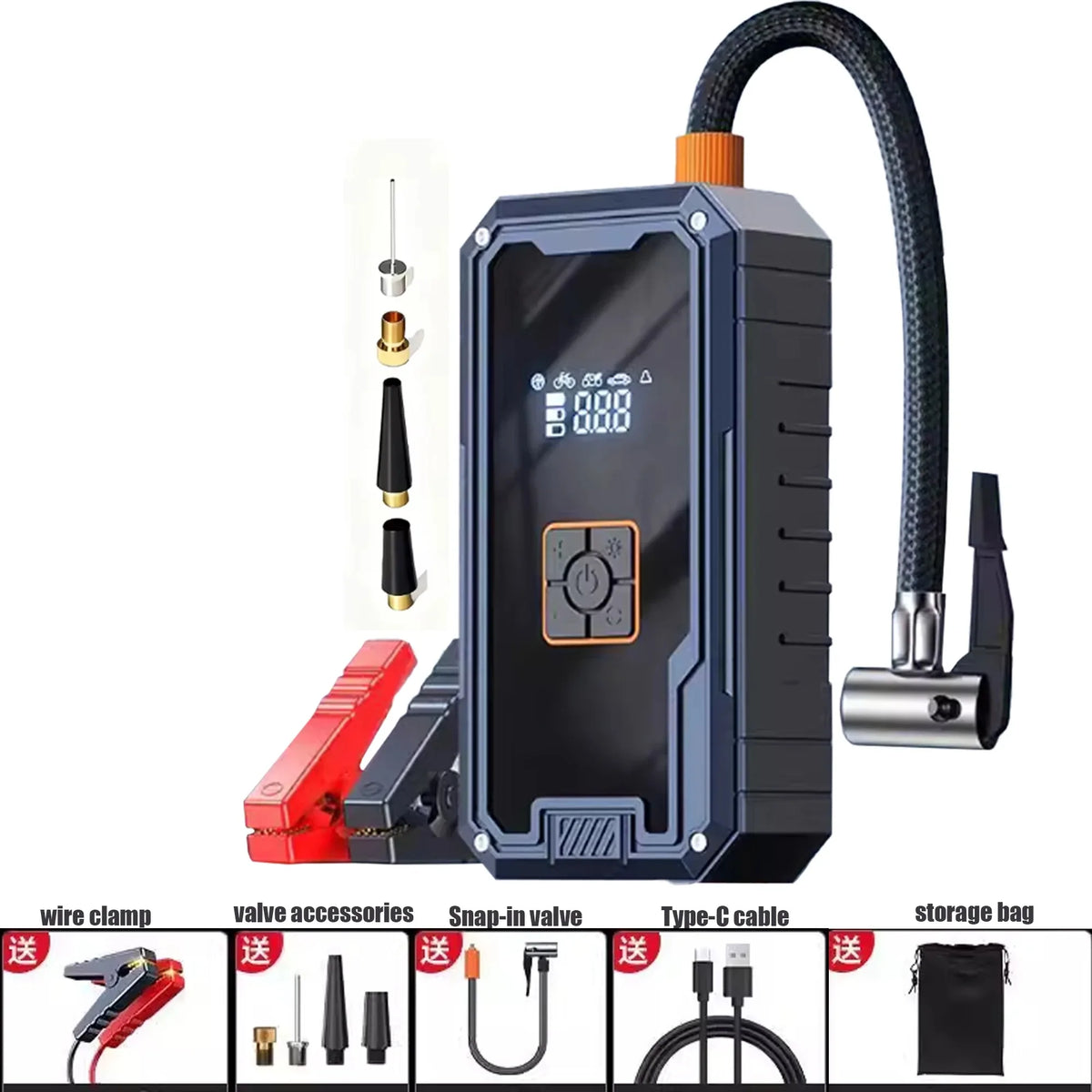 Professional 3000A 99800mAh Car Jump Starter 150PSI Tire Pump 4 in 1 12V Battery Booster Jump Box Power Pack LED Emergency Light
