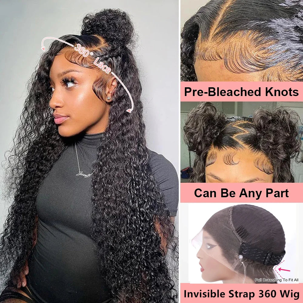Deep Wave Glueless Invisible Strap 360 HD Full Lace Wig Human Hair 13x4 13x6 Water Wave Lace Front Wig 4x4 5x5 Closure Curly Wig