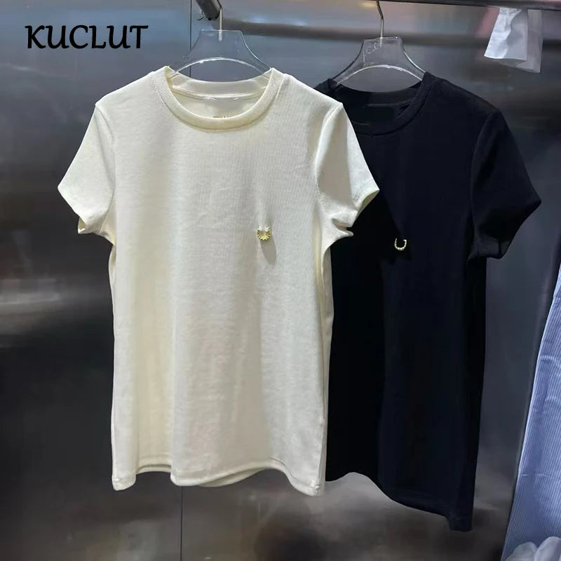 KUCLUT Fashion New Casual Style Solid Color Short Sleeve T-shirts For Women Loose Versatile O-neck Tops Female Trendy 1A2555