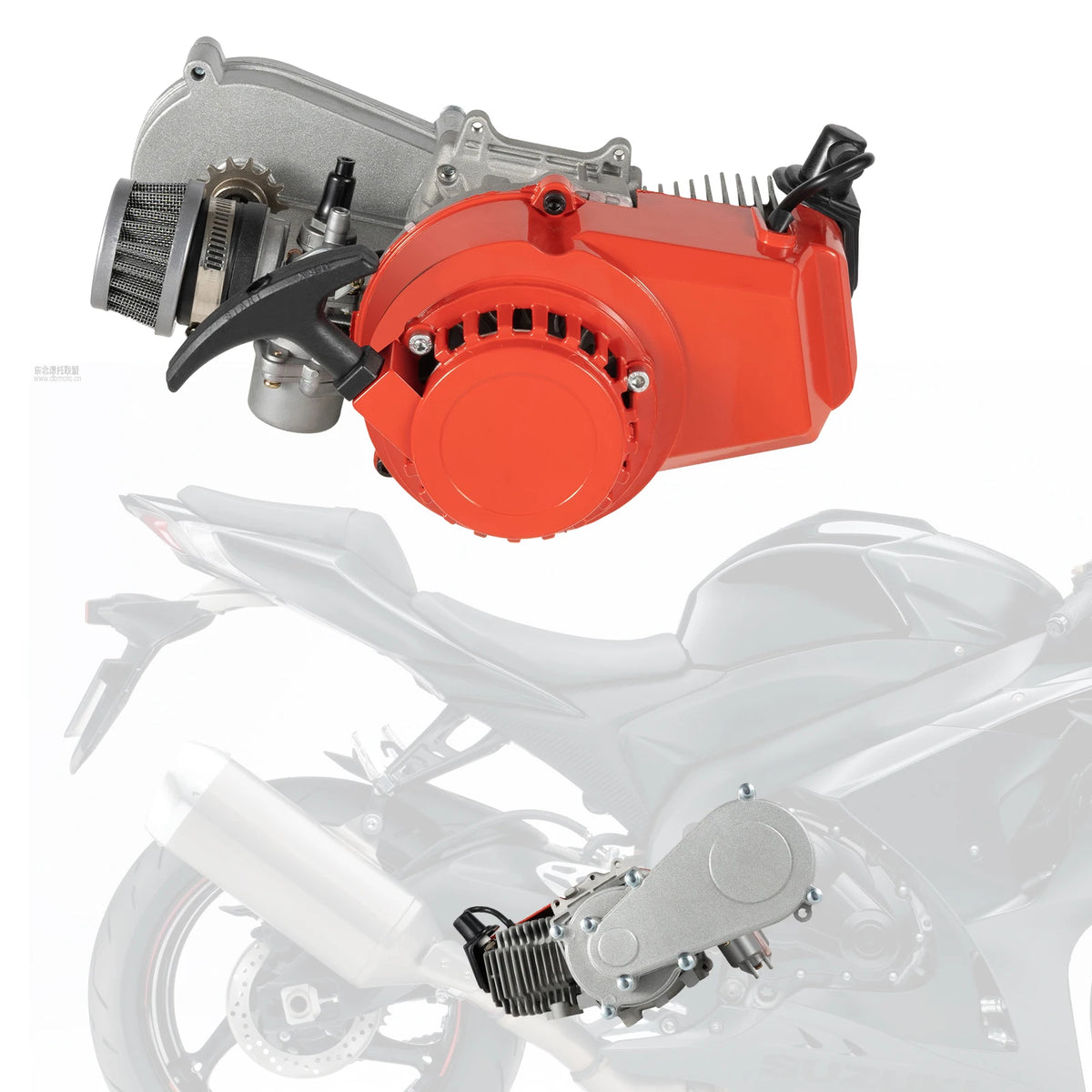 49CC 2-Stroke Gas Engine,  Air-Cooled Pull Start Motor with Gearbox & Air Filter for Mini Dirt Bike, ATV, Pocket Bike, Quad