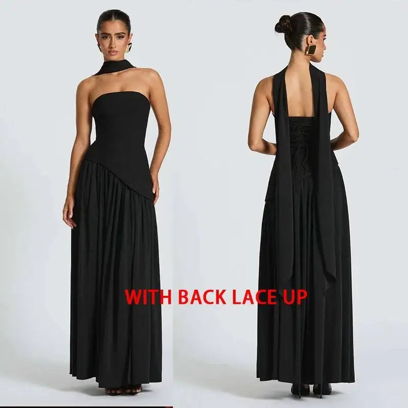 Giyu Sexy Evening Party Dresses Women 2026 Autumn Summer Maxi Long Dress Elegant Strapless Split Backless Pleated Dress