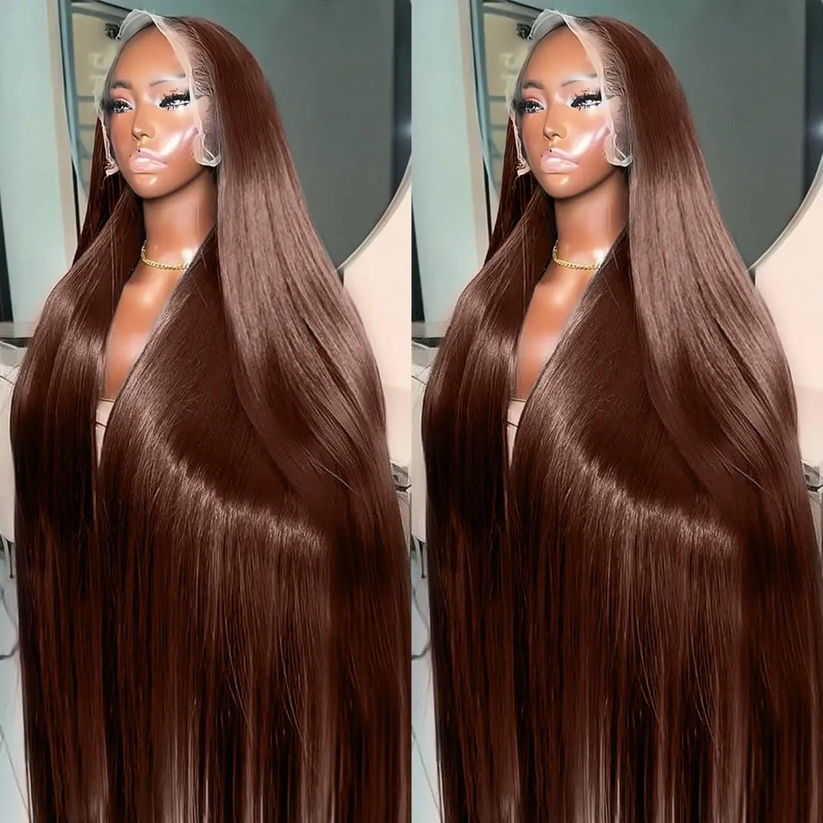 Premium Chocolate Brown Colored 13x4 HD Lace Front Human Hair Wigs 46 Long Inch Raw Indian Straight Human Hair Frontal Wigs