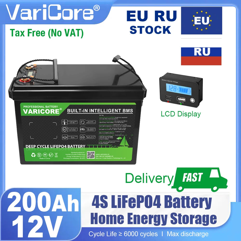 VariCore 12.8V/24v 360Ah 340Ah 180Ah 120AH 100Ah LiFePO4 Battery 25.6v 12V Lithium Iron Phosphate for RV Touring Car Solar Wind