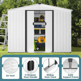 6x8 Outdoor Steel Garden Shed with Sliding Door - White