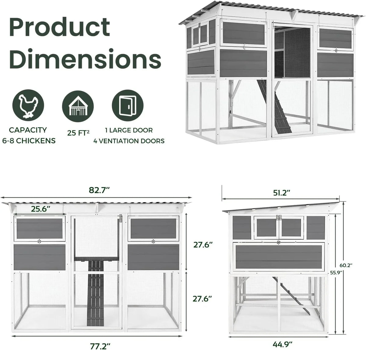 Extra Large Chicken Coop w/ Run, Wood Chicken House w/ Nesting Boxes & Roost Bar