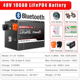 24V 48V 100Ah 200Ah LiFePO4 Battery Pack With Bluetooth BMS 6500+ Cycles For Home Soalr RV PV Inverters Boat Golf Cart