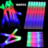 100Pcs LED Glow Sticks Bulk Colorful RGB Glow Foam Stick Cheer Tube Dark Light for Xmas Birthday Wedding Party Supplies