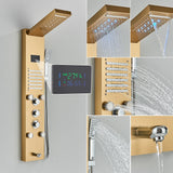 Golden Black Shower Panel Wall Rain Waterfall Shower Faucet Bathroom Shower Set APS Body Spray Jets Plastic Handshower Head