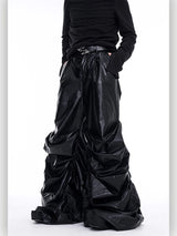 Mauroicardi Spring Autumn Cool Long Baggy Black Soft Pu Leather Wide Leg Stacked Pants Men Mens Designer Clothes Streetwear 2025