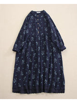 Lamtrip-Double Layers Skin-Loving Stand Collar Flowers Print Long Sleeve, Single Breasted, Loose Robe, Mori, Summer, Unique