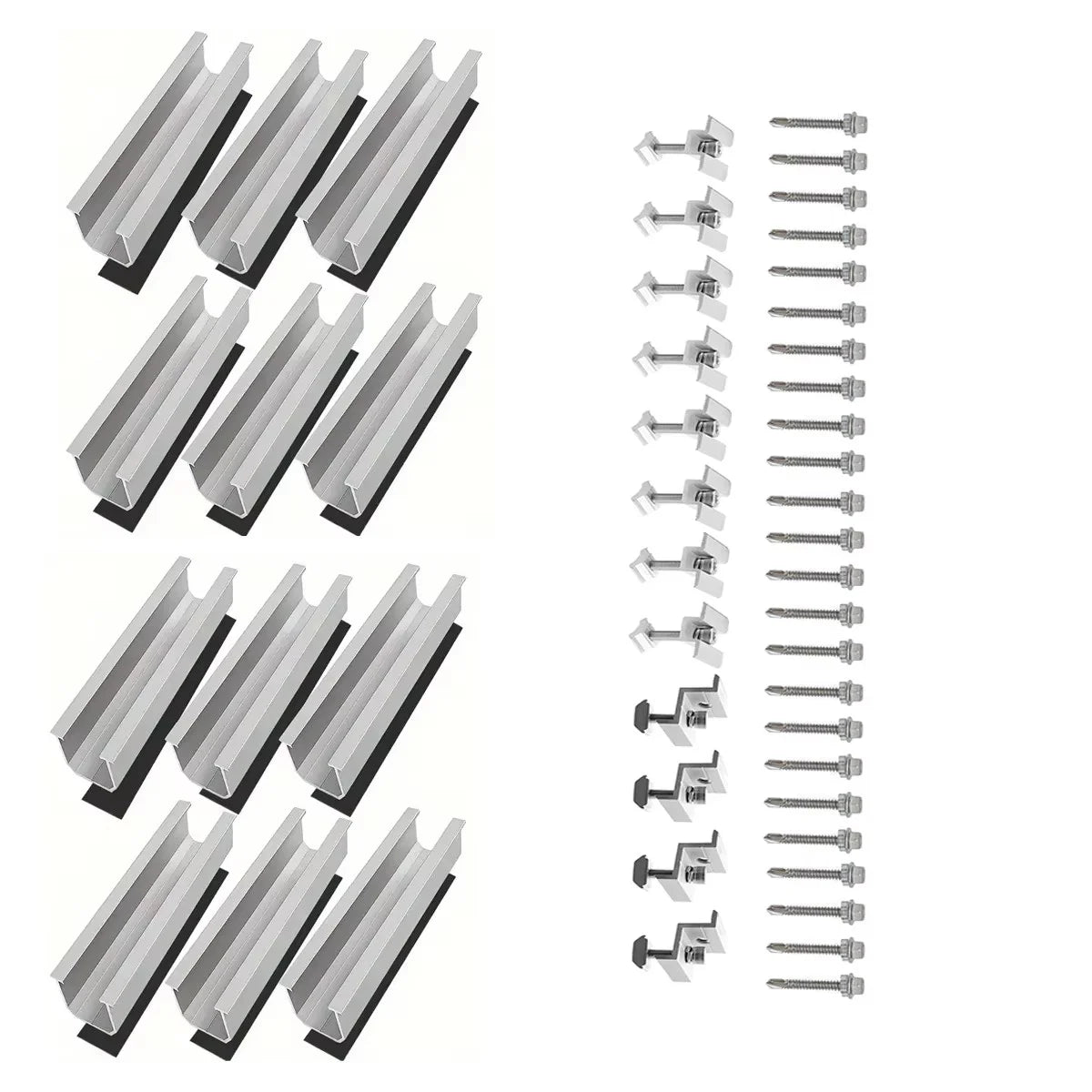 14/12/10/6pcs Solar Panel Mounting Brackets Mid and End Clamps and Rails Kit for Roofing Solar Panels of Multiple Sized