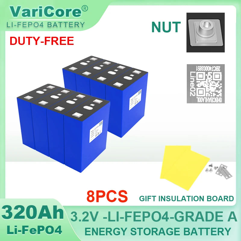 Grade A 3.2V 360AH 340Ah Battery LiFePO4 Lithium Iron Phospha for 12V 24V 4S E-scooter RV Solar Energy Storage System Duty-free
