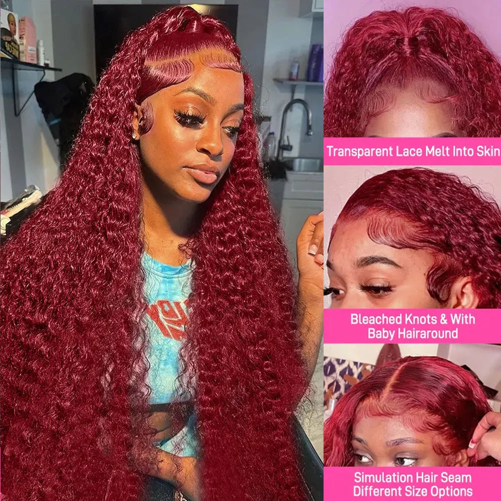 99J Burgundy 250 Density 13x4 HD Lace Front Wigs Human Hair Red Wine 30