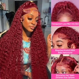 99J Burgundy 250 Density 13x4 HD Lace Front Wigs Human Hair Red Wine 30